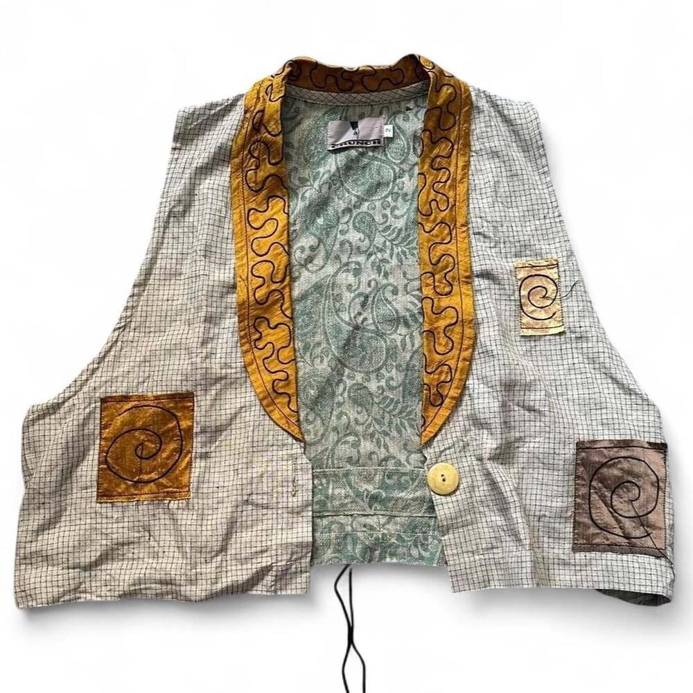 Crunch 90s Artsy Vest Size 2 Green Beige Gold Patchwork